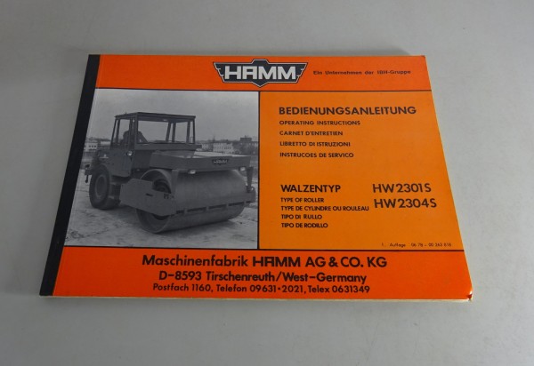 Bedienungsanleitung HAMM Walze HW2301S/ HW2304S Stand 06/1978