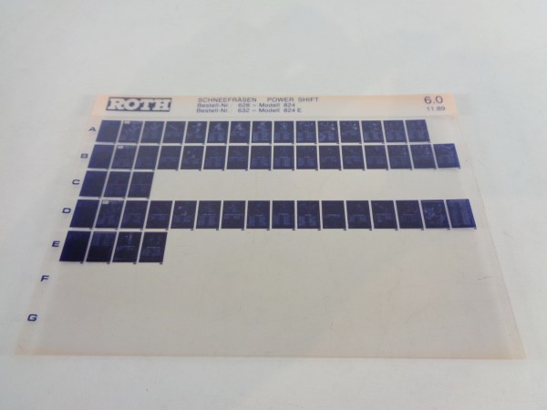 Microfich Teilekatalog Roth Toro Schneefräsen Power Shift 824/824 E von 11/1989