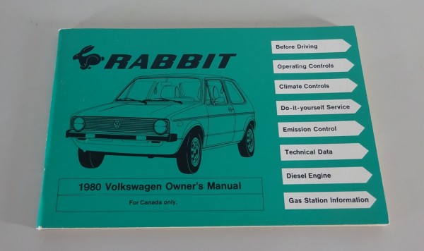 Owner´s Manual / Handbook VW Golf 1 / I Rabbit Canada 1980 Model from 01/1980