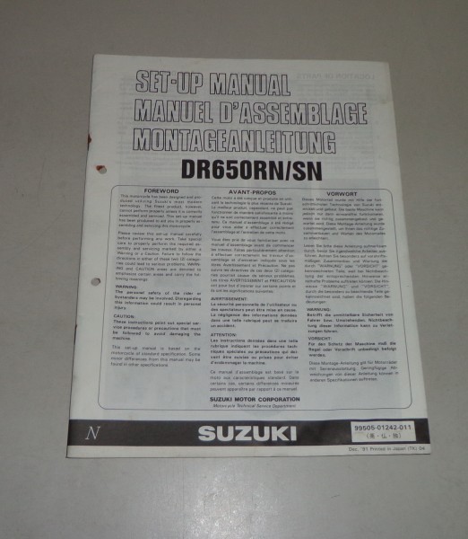 Montageanleitung / Set Up Manual Suzuki DR 650 R / S Stand 12/1991