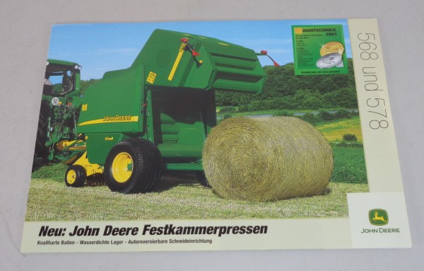 Prospekt / Broschüre John Deere Festkammerpressen 568 und 578 von 10/2001