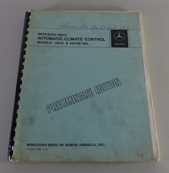 Workshop Manual Mercedes-Benz W116 Automatic Climate Control from 03/1976
