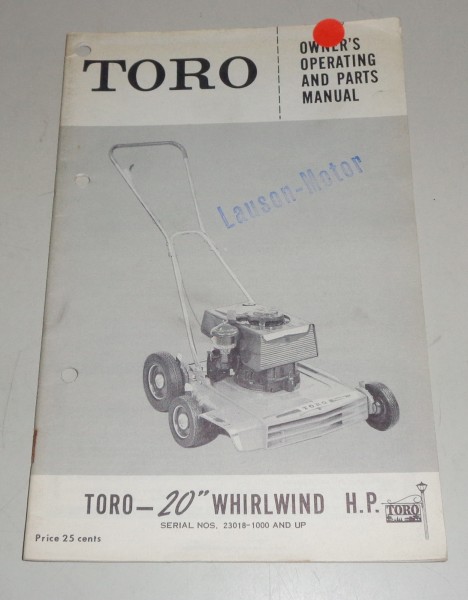 Owner´s Manual & Parts list Toro lawn mower 20 whirlwind H.P.