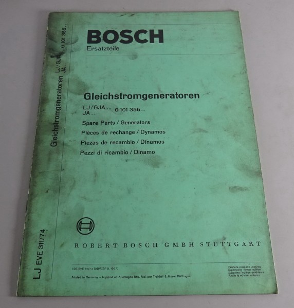 Teilekatalog Bosch Gleichstromgeneratoren LJ/GJA & JA 0 101356.. Stand 01/1967