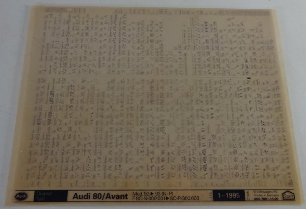 Microfich Teilekatalog Audi 80 / Avant B4 Typ 8C Baujahr 1992 - 1993 Stand 01/95