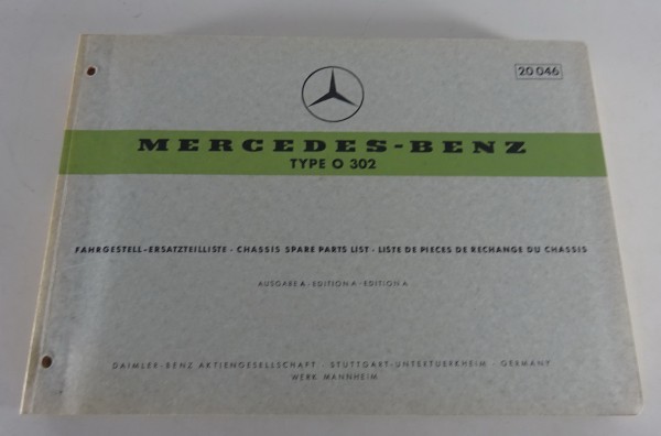 Teilekatalog Fahrgestell Mercedes-Benz Bus Type O 302 Stand 08/1965