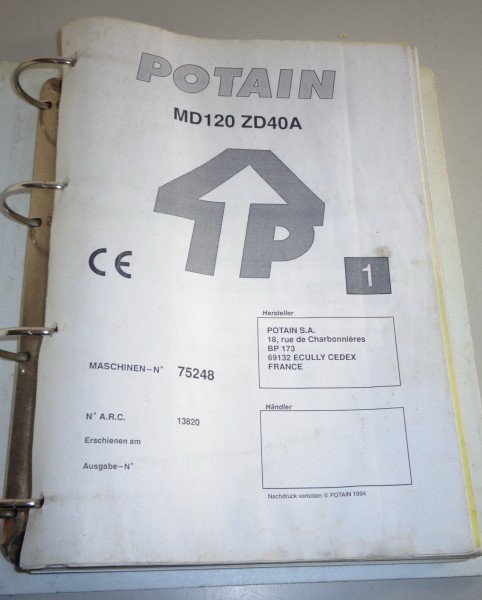 Betriebsanleitung / Handbuch Potain BKT Kran MD 120 ZD 40 A Stand 1994