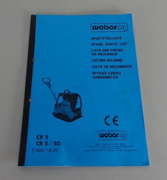Teilekatalog Weber Rüttler / Rüttelplatte CR 3 + CR 3 / 60 Stand 2002