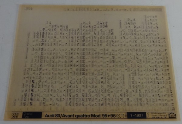 Microfich Teilekatalog Audi 80 / Avant quattro B4 Baujahr 1995 - 1996 Stand 1/97