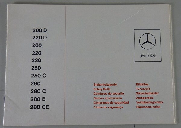 Zusatz-Betriebsanleitung Mercedes Benz /8 W114 + W115 Sicherheitsgurte 01/1973