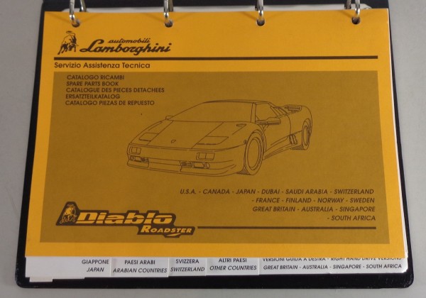 Teilekatalog Lamborghini Diablo Roadster Modelljahr 1996 Länderausführungen