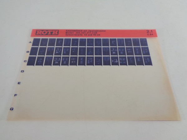 Microfich Teilekatalog Roth Rasenmäher Modell 203, 207, 217, 228 von 02/1984