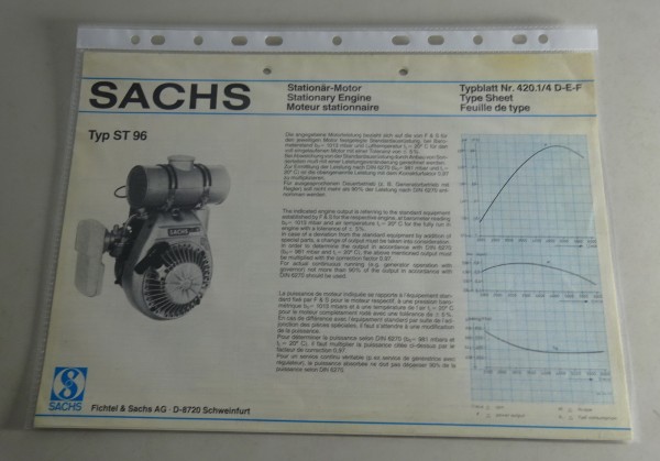 Typenblatt /Technische Daten Sachs Typ ST 96 Stand 07/1982