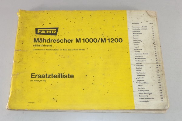 Teilekatalog / Parts list Fahr Mähdrescher M1000 / M1200 Stand 06/1984