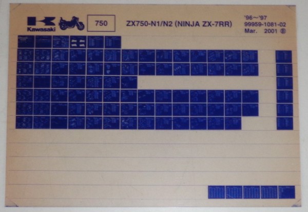 Microfich Ersatzteilkatalog Kawasaki NINJAZX7RR ZX750 N1/N2 Model 96-97 von 3/01