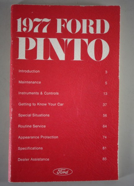 Betriebsanleitung / Handbook / Owner´s Manual Ford Pinto 1977