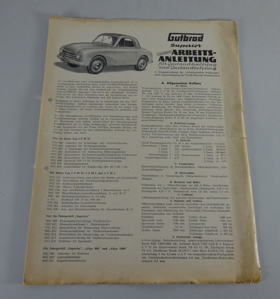 Wartungsanleitung Gutbrod Superior Personenkraftwagen Stand ca. 1950 - 1955