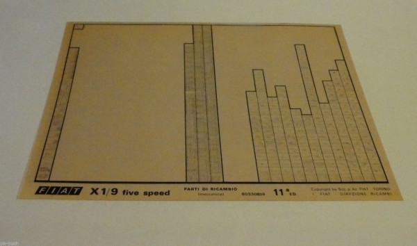 Microfich Ersatzteilkatalog Fiat X 1/9 five speed 60330859