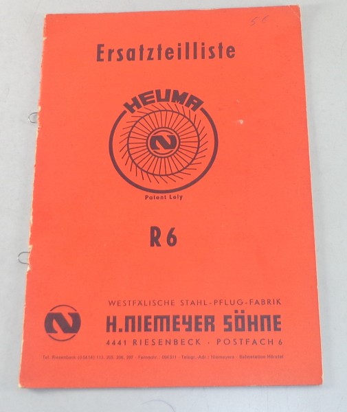 Teilekatalog / Ersatzteilliste Niemeyer Heuma R6