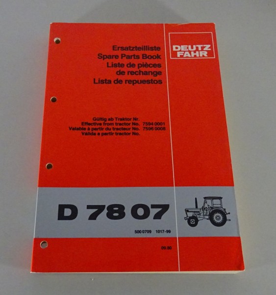Teilekatalog / Ersatzteilliste Deutz Traktor D 78 07 Stand 09/1980