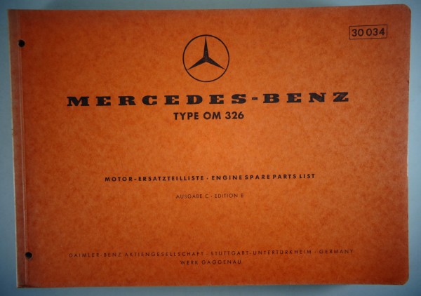 Teilekatalog Mercedes Benz LKW Dieselmotor OM 326 Stand 07/1962