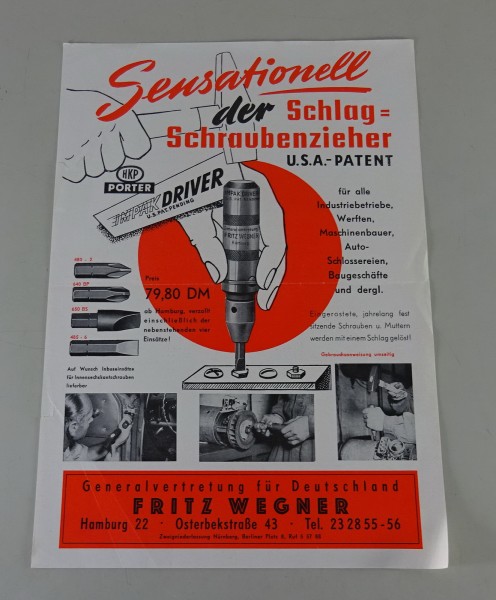 Prospektblatt Impak Driver US-Patent - Schlagschrauber Stand ca. 1958/59
