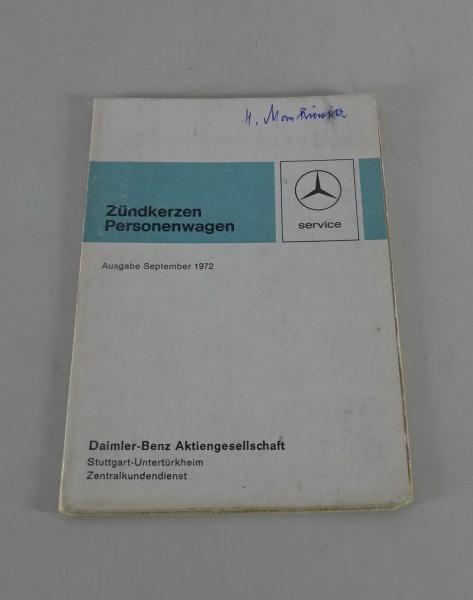 Tabellenbuch Faltblatt Zündkerzen Mercedes Benz Personenwagen PKW September 1972