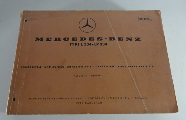 Teilekatalog Fahrgestell & Aufbau Mercedes-Benz LKW L 334 / LP 334 Stand 12/1961