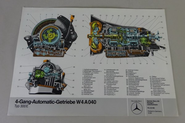 Schnittbild Mercedes-Benz 4-Gang-Auomatikgetriebe W4A040 in W124 300 E von 1984