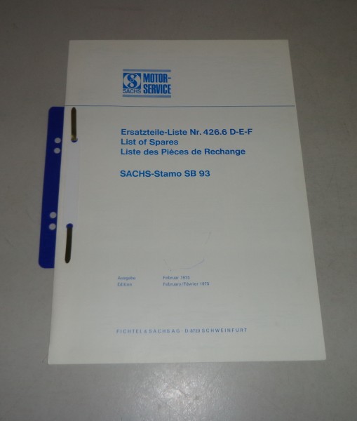 Teilekatalog / Spare Parts List Sachs Stamo SB 93 Stand 02/1975
